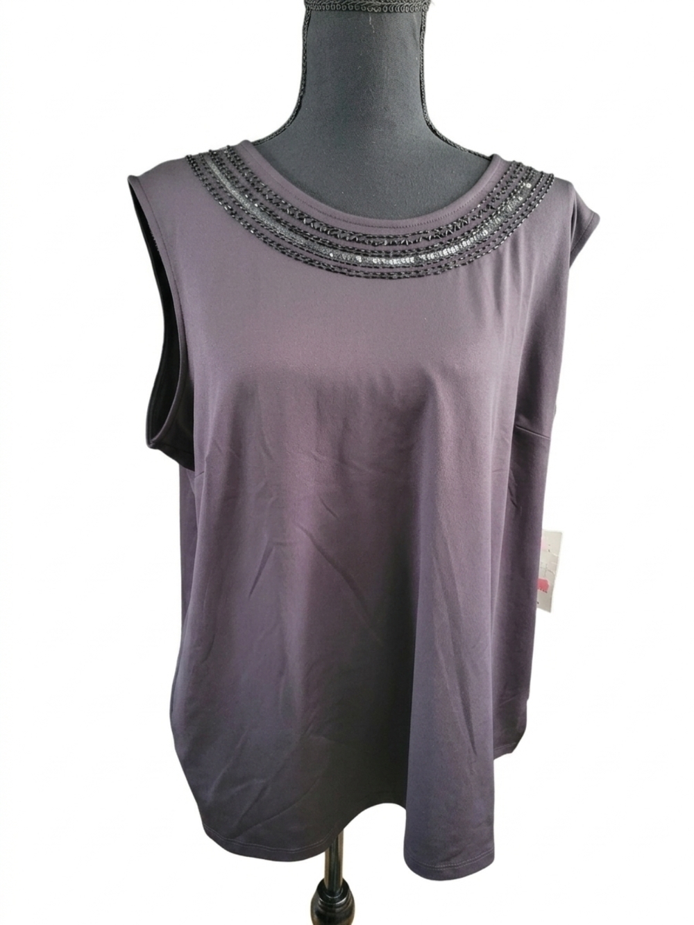 Allison Daley black Sleeveless Top with Beaded Neckline